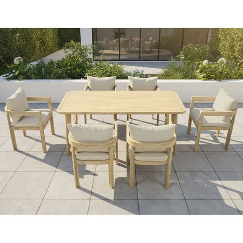 Picture of FLORIDA Dining Set Τραπεζαρία Κήπου Βεράντας (7τ), Acacia, Μαξιλάρια Mπεζ E2365,1