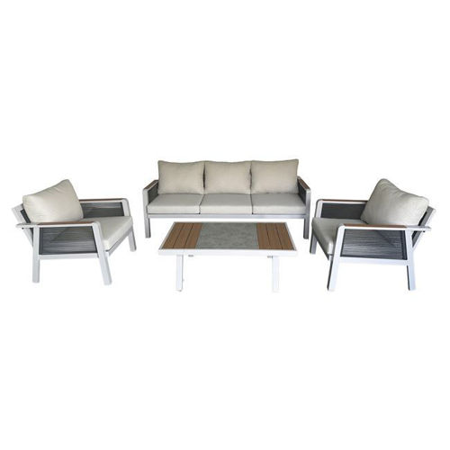 Picture of TORO Set Σαλόνι Κήπου 4τεμ, Alu Άσπρο, Rope Wicker Ανθρακί , Polywood Φυσικό, Μαξ.Εκρού   E6878