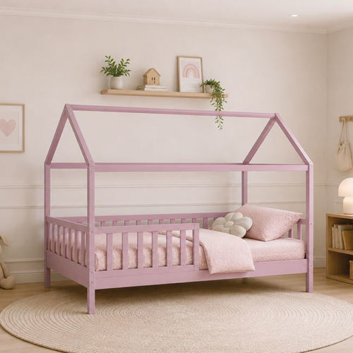 Picture of DREAM τ.Montessori Παιδικό Κρεβάτι, για Στρώμα 90x190cm, Ξύλο Πεύκου Απόχρωση Ροζ  EK701,2